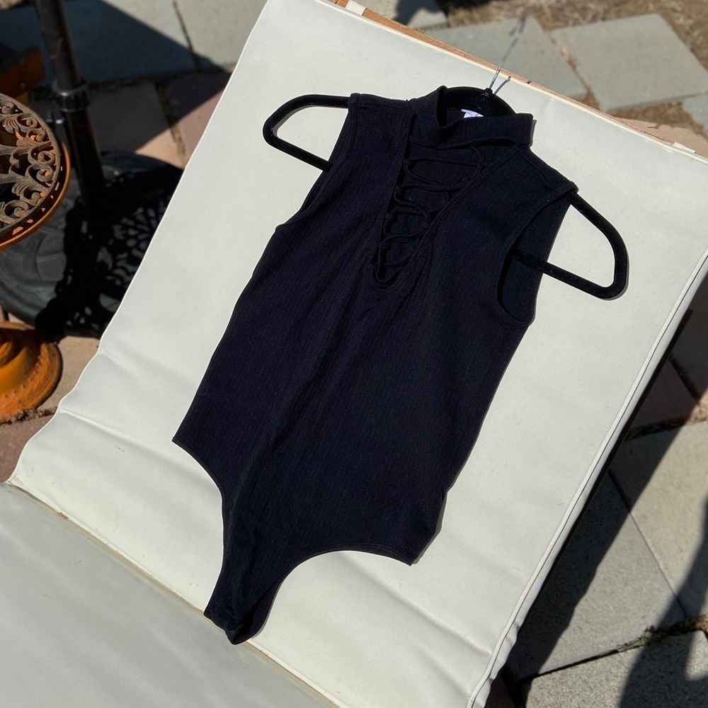Black ribbed turtleneck bodysuit